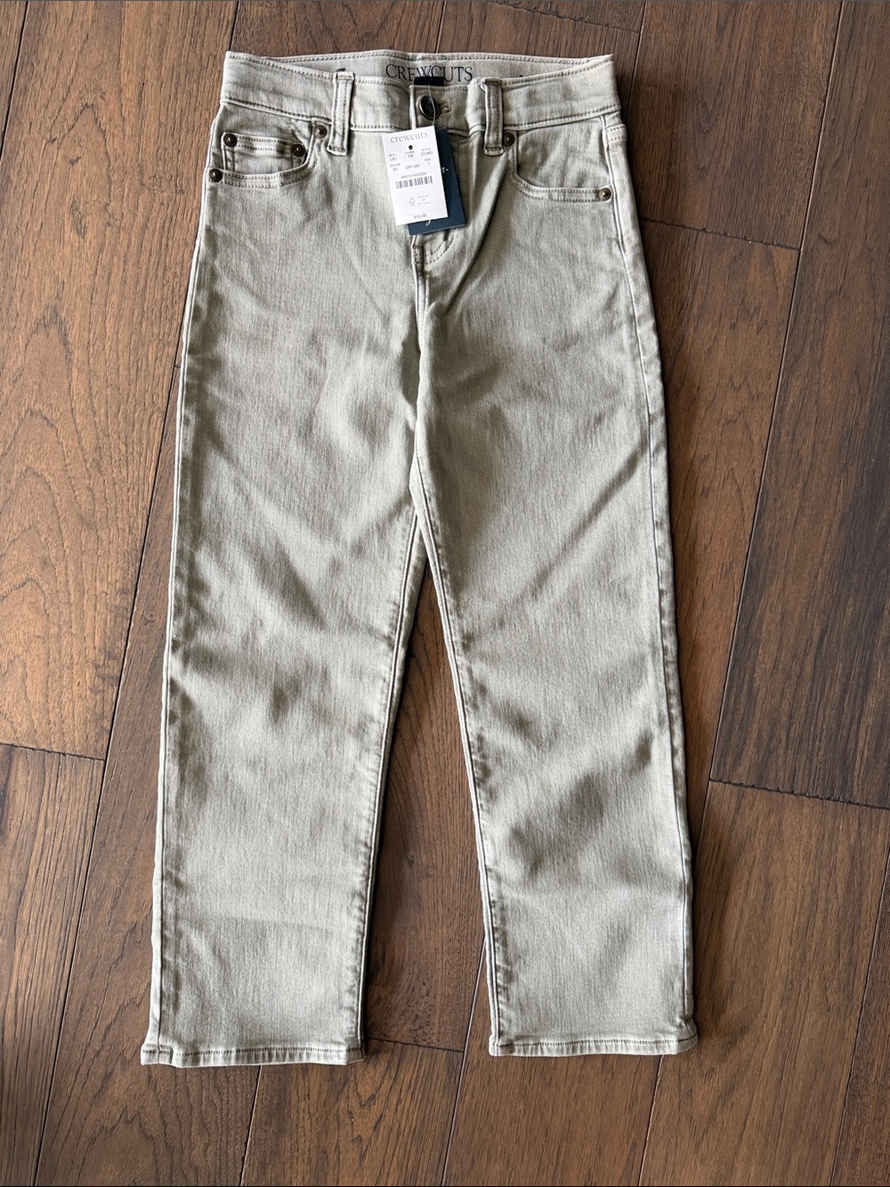 J. Crew Crewcuts Boys Garment Dyed Straight Jeans Stretch Light Olive Sz 7 NWT